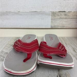 Clarks women 11 red leather slip on CLOUDSTEPPERS Brinkley Keely soft  shoe